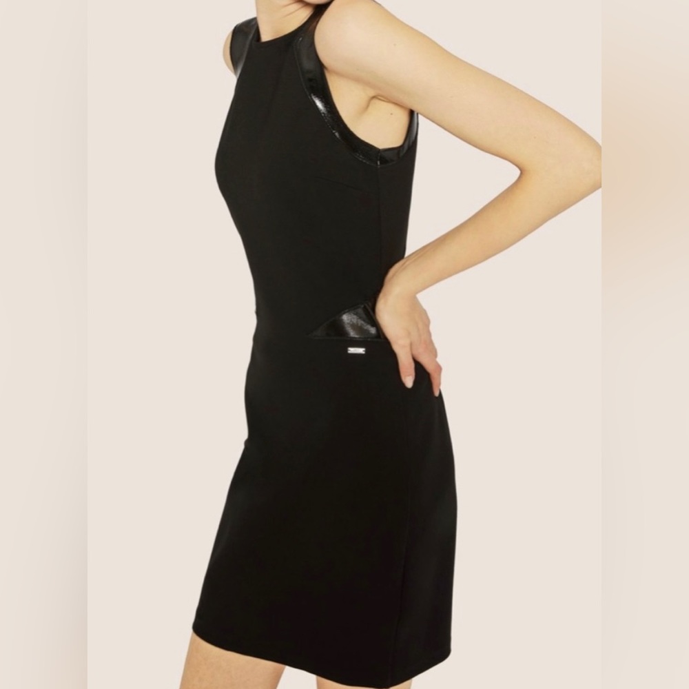 Armani Exchange A/X body con black stretchy faux leather accent dress large LG